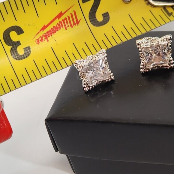 Avon Halo Cubic Zirconia Stud Earrings Princess Cut x 4 NEW - Picture 9 of 10